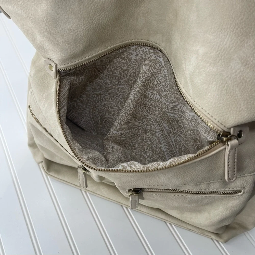 SHIRALEAH Brooklyn Vegan Ivory Hobo Purse Bag